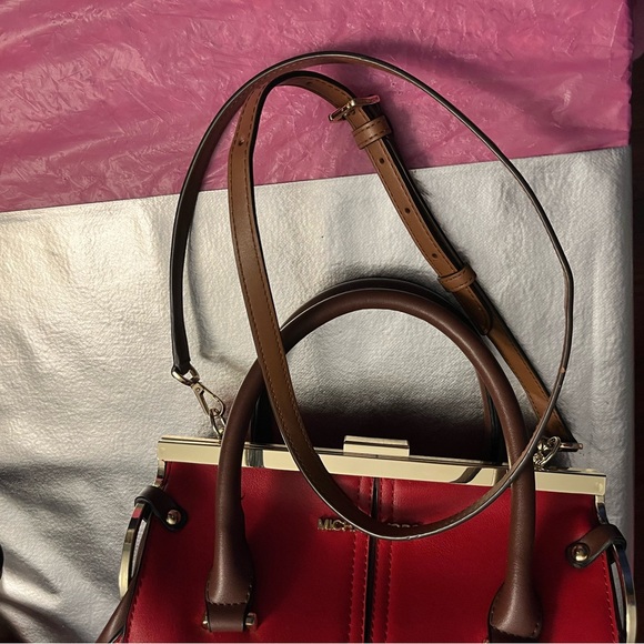 Michael Kors Red With Brown Trim Crossbody/Shoulder Satchel - Picture 5 of 14